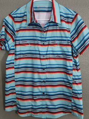 Ariat Men’s Short-Sleeve Striped Button-Up Shirt — Light Blue/Multi